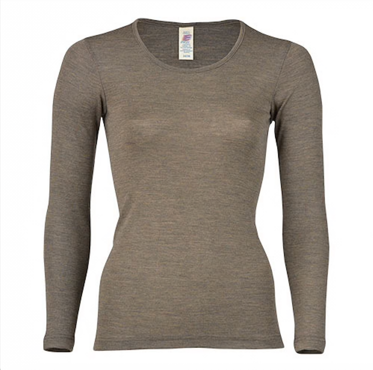 Langærmet bluse, uld/silke, Walnut